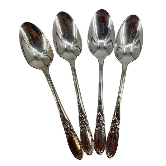 Lot of 4 Oneida community white Orchid oval silver plate teaspoons - Picture 1 of 5